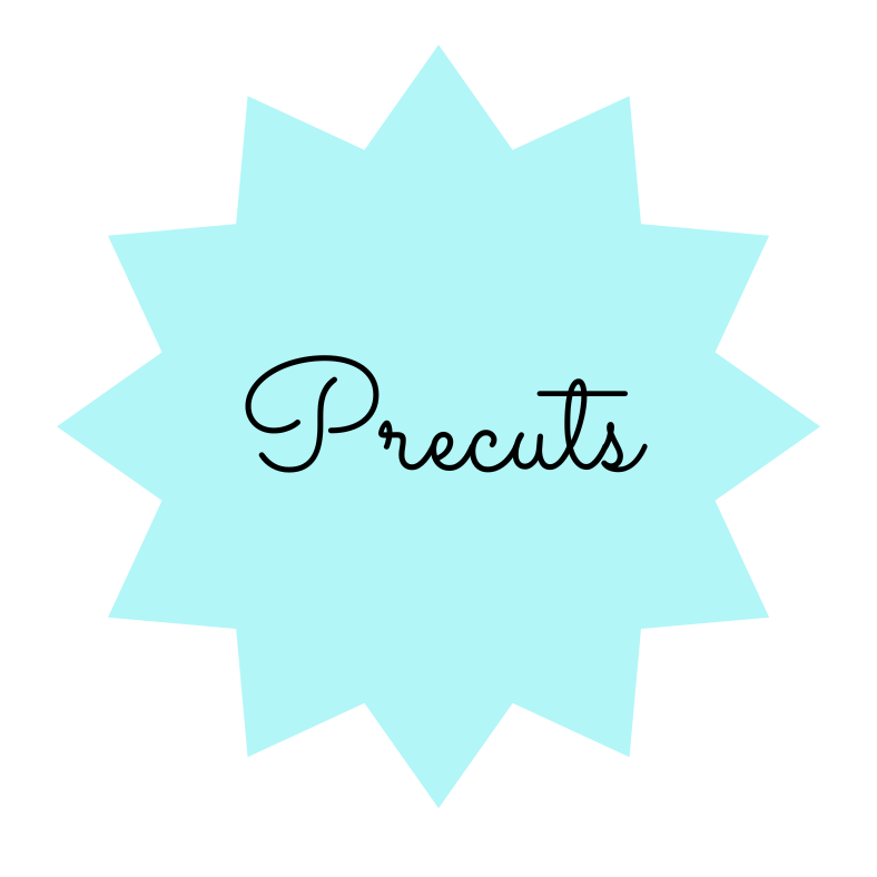 Light turquoise star shape button that says Precuts.