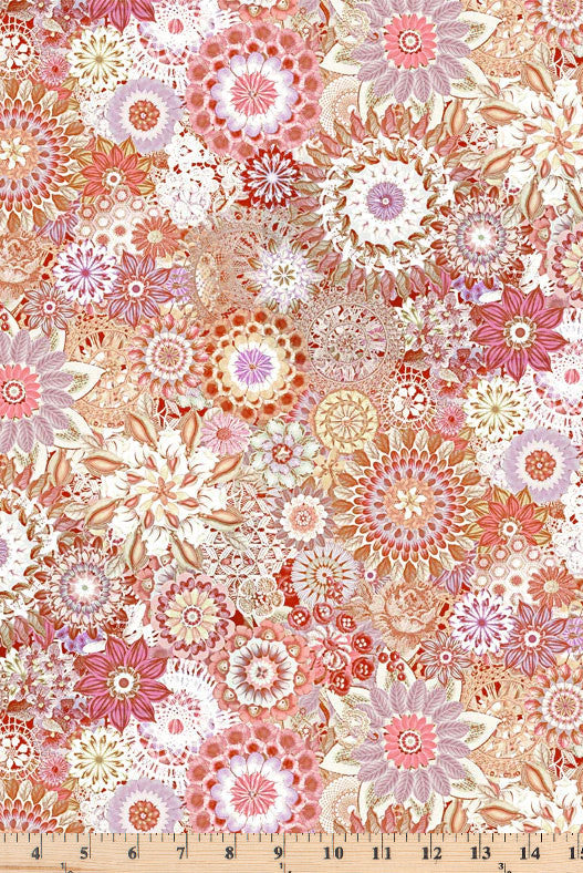 Large packed crochet tonal flowers in Pink color.  108 inch wide fabric Floral Crochet FCRO 4774 J.