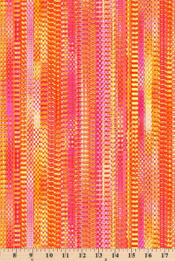 Orange and pink tonal zipper stripes.  108 inch wide fabric Zipper ZSTR 4958 OP by P and B Textiles.