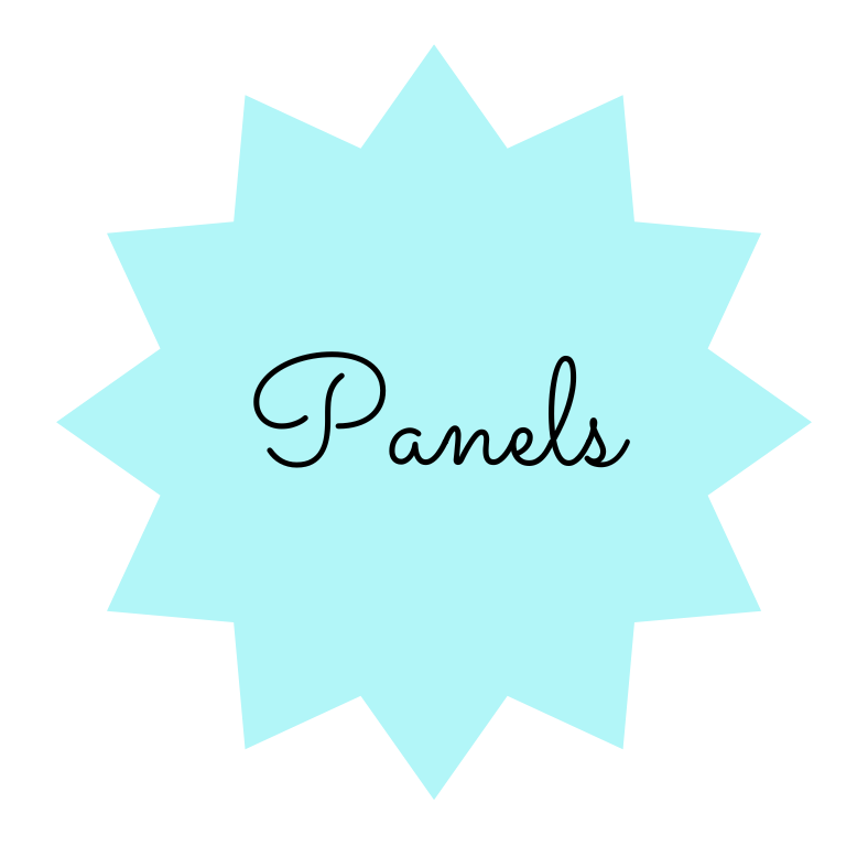 Light turquoise star shape button that says Panels.