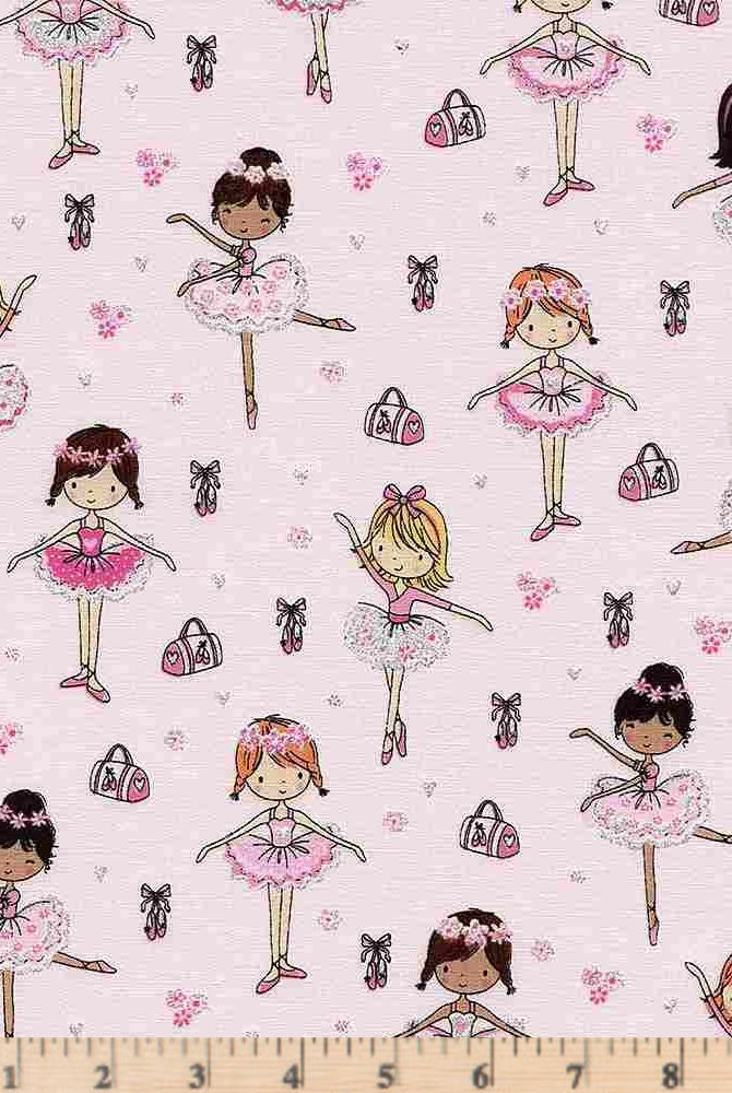 Cute ballerinas in tutus in pink with glitter.  Ballerinas FUN-CM3817 Pink by Timeless Treasures.