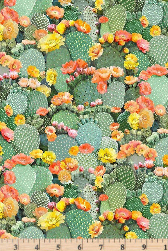Multi Cactus Flowers Bloom Fabric Desert Dreams WEST-CD1786 by Timeless Treasures.