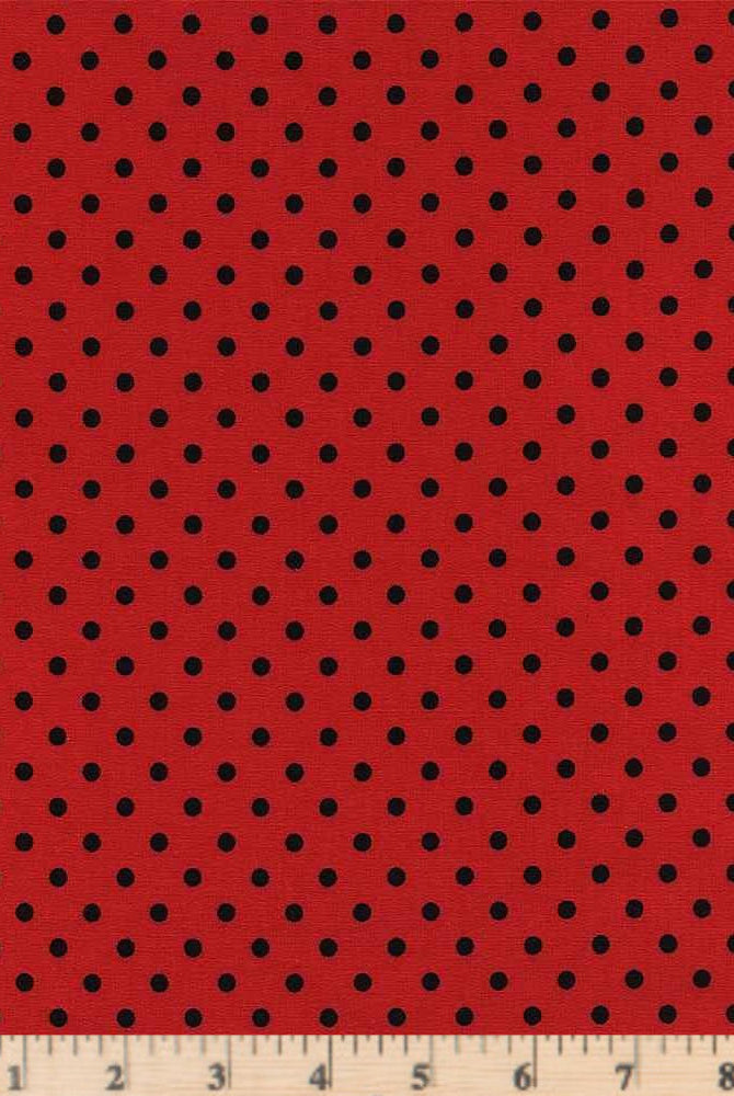 Dots Ladybug Black on Red Swiss Dot Fabric DOT-C1820 by Timeless Treasures.