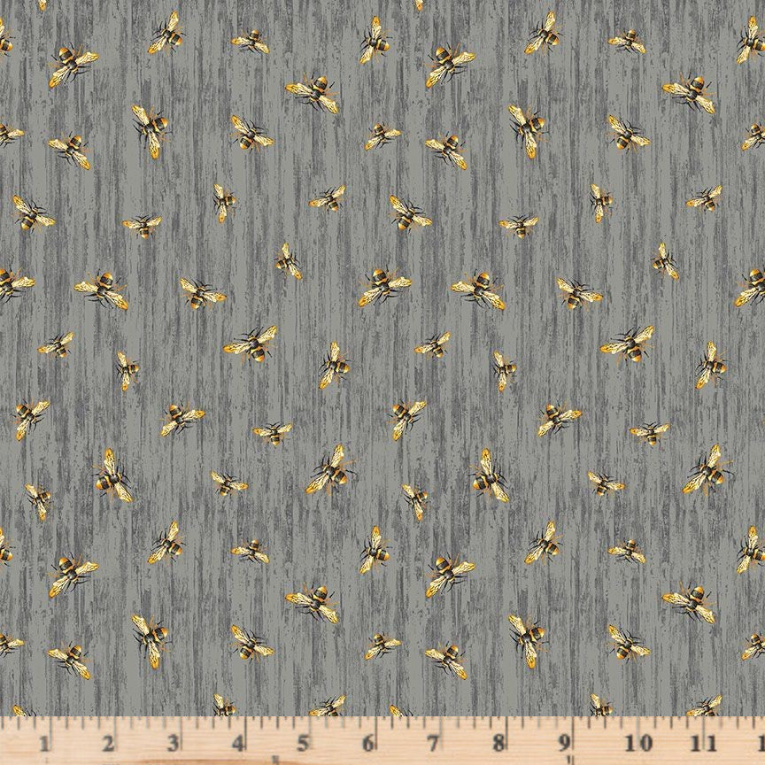 Flying honey bees on dark grey wood texture.  Honey Bee Farm State Flying Bees