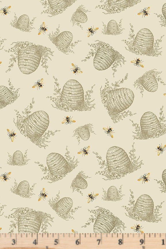  Beige Tossed Bee Hive Fabric Honey Bee Farm BEE-CD2390 by Timeless Treasures.