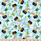 Blue Pot of Gold and Rainbow Fabric Lucky Guy GAIL-CD2381  by Timeless Treasures.