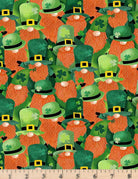 Multi Packed Leprechauns Fabric Lucky Guy GAIL-C8332 by Timeless Treasures.