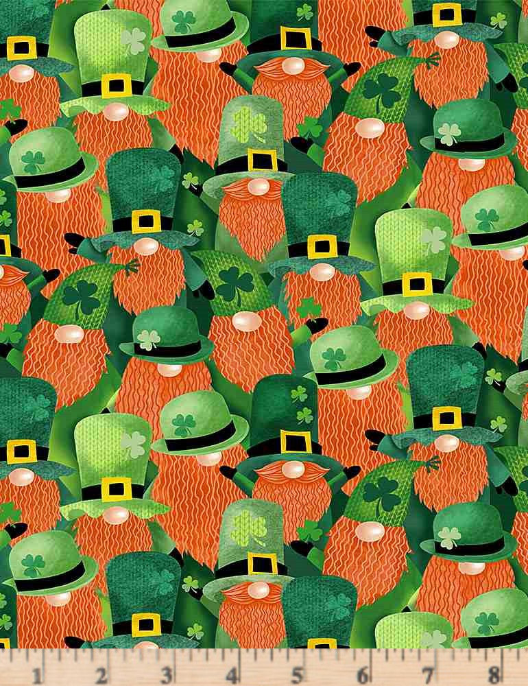 Multi Packed Leprechauns Fabric Lucky Guy GAIL-C8332 by Timeless Treasures.
