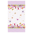 Full view of both borders with beautiful tulips and butterflies in shades of pink and purple. Cloane the Snail Double Border fabric.