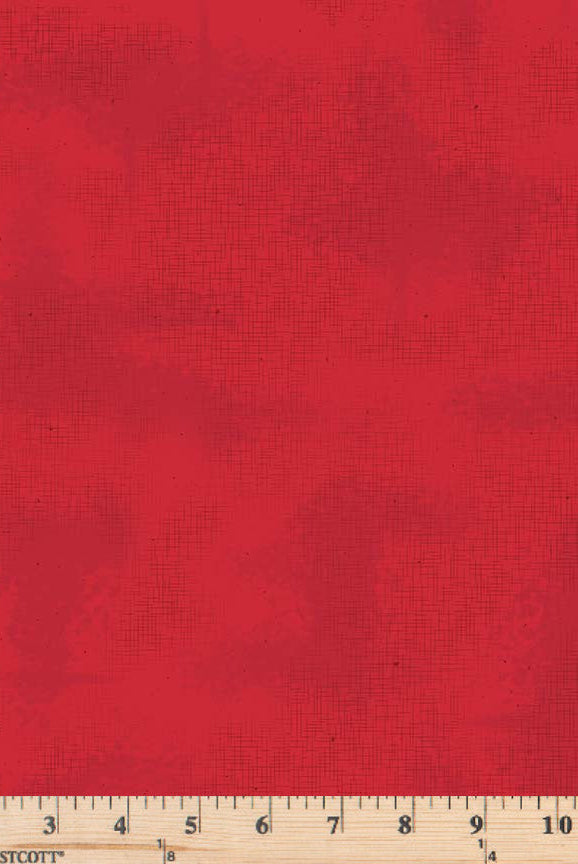 Cherry red tonal fabric with thin, crosshatched lines and scattered specks.  Riley Blake Shabby Collection C609
