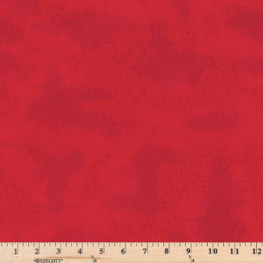 Cherry red tonal fabric with thin, crosshatched lines and scattered specks.  Riley Blake Shabby Collection C609