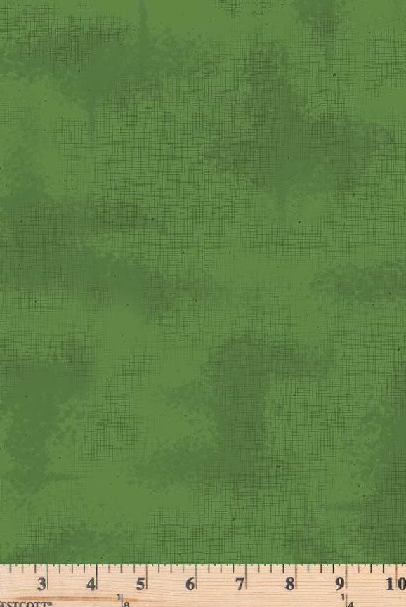 Holly green tonal fabric with thin, crosshatched lines and scattered specks.  Riley Blake Shabby Collection C602