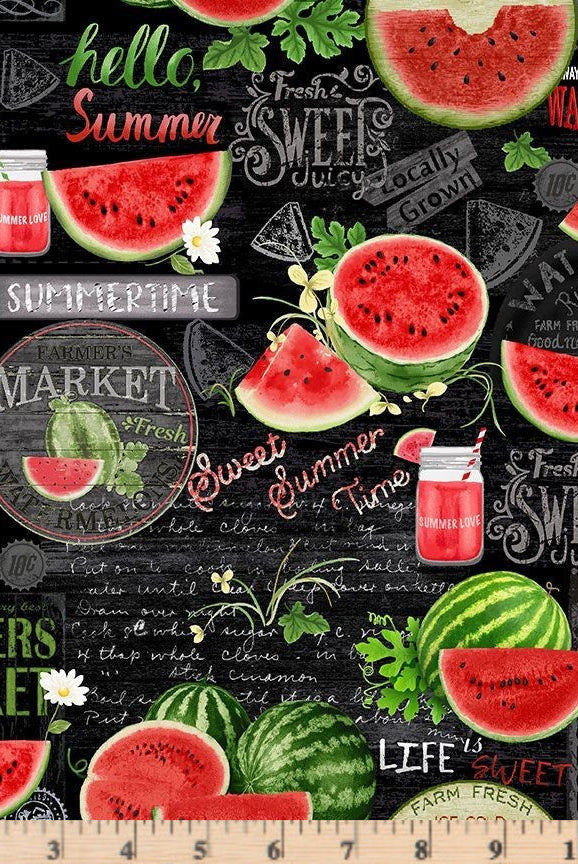  Black Watermelon Chalkboard Fabric Watermelon Party FRUIT-CD1920 by Timeless Treasures.