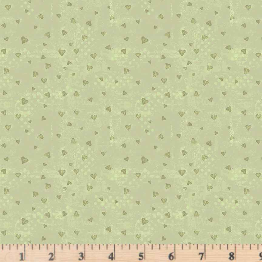 Tonal tiny hearts scattered on lime 100% cotton fabric.  A Heart Led Life Tonal Hearts Lime