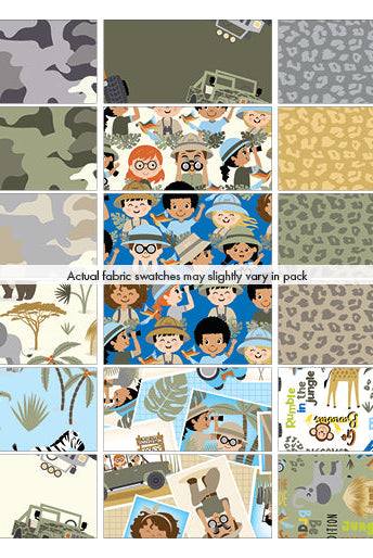 Precut 17 piece fat quarter bundle of Safari Adventure prints by Kanvas Studio.