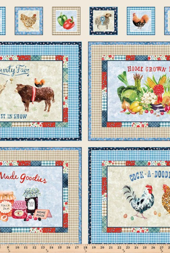 Four county fair place mats in a one yard panel.  Town Fair County Fair Placemats Panel