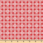 Red and white snowflakes in a medallion shape with pearlescence for a shimmer.  A Cozy Winter Medallion Flakes Red.