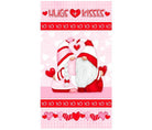 Panel that measures 23 by 43 of two cute valentines day gnomes in red and pink.  Gnomie Love Panel